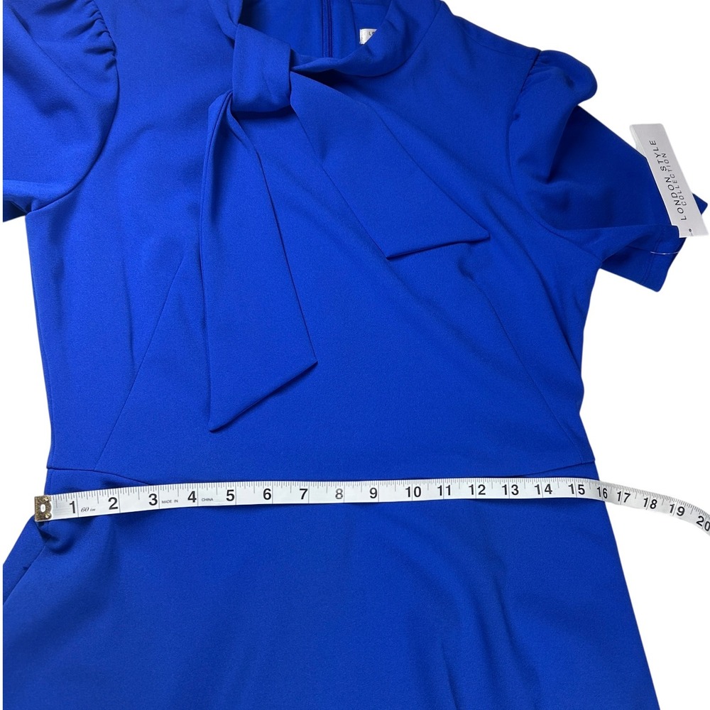 London Style Collection Cobalt Blue Bow Neck Short Sleeve Flare Dress Sz 10 NEW - Picture 5 of 13